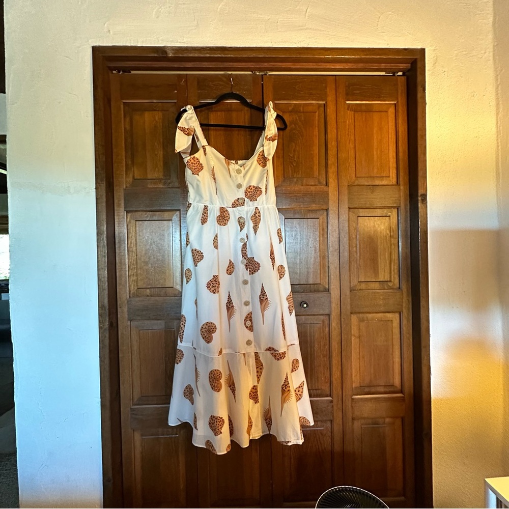 FARM Rio White and Brown Midi Dress